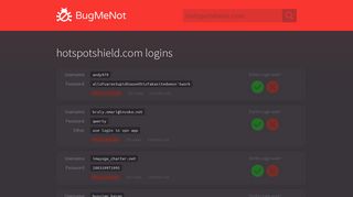 hotspotshield.com passwords - BugMeNot