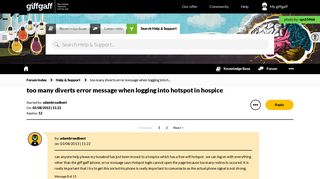 too many diverts error message when logging into h... - The giffgaff ...