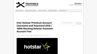 Free Hotstar Premium Account Username Password 2018 - techysols