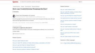 How to watch Hotstar Premium for free - Quora