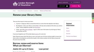 Renew your library items - London Borough of Hounslow