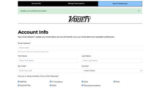 Variety Email Alerts & Newsletter Preferences