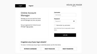 Log In - Online Account Manager | House of Fraser