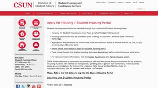 Student Housing Portal | California State University, Northridge