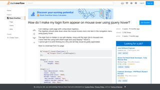 How do I make my login form appear on mouse over using jquery ...