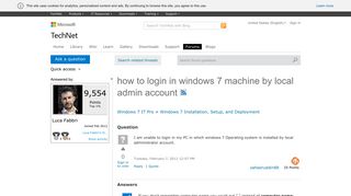 how to login in windows 7 machine by local admin account - Microsoft