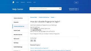 How do I disable fingerprint login? - PayPal
