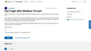 Can't login after Windows 10 reset - Microsoft Community