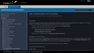User Authentication and Ownership (Steamworks Documentation)