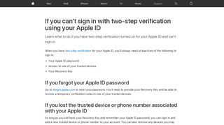 If you can't sign in with two-step verification using your Apple ID ...