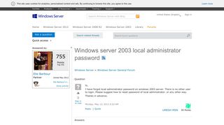 Windows server 2003 local administrator password - Microsoft