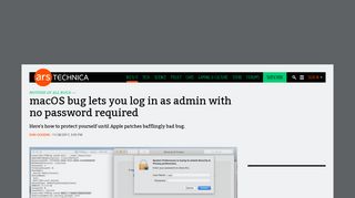 macOS bug lets you log in as admin with no password required | Ars ...
