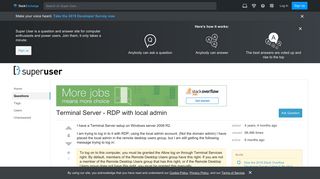 remote desktop - Terminal Server - RDP with local admin - Super User