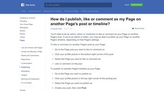 How do I publish, like or comment as my Page on another ... - Facebook