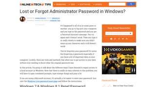 Lost or Forgot Administrator Password in Windows? - Online Tech Tips