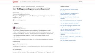 How to bypass code generator for Facebook - Quora