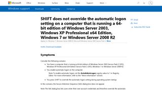 SHIFT does not override the automatic logon setting on a computer ...