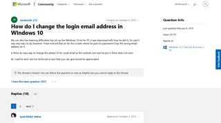 How do I change the login email address in WIndows 10 - Microsoft ...