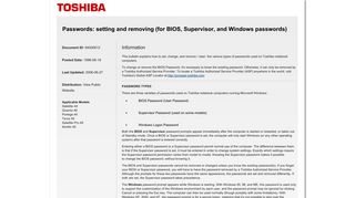 Passwords: setting and removing (for BIOS ... - Toshiba Support