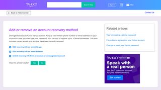 Add or remove an account recovery method - Help for Yahoo Account