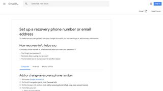 Set up a recovery phone number or email address - Computer - Gmail ...