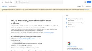 Set up a recovery phone number or email address - Google+ Help