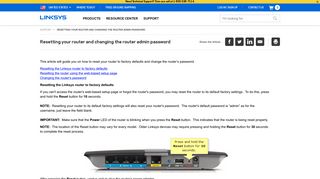 Resetting your router and changing the router admin password - Linksys