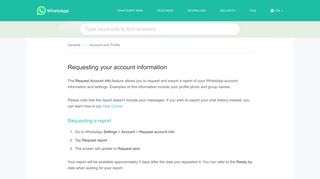 WhatsApp FAQ - Requesting your account information