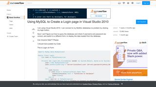 Using MySQL to Create a Login page in Visual Studio 2010 - Stack ...
