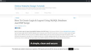 How To Create Login & Logout Using MySQL Database And PHP ...