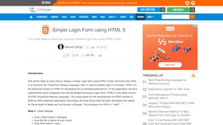 Simple Login Form using HTML 5 - C# Corner