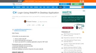 Login Using WebAPI In Desktop Application - C# Corner