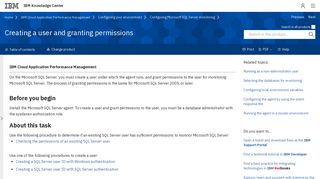 Creating a user and granting permissions - IBM