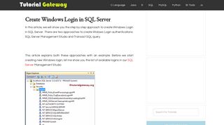 Create Windows Login in SQL Server - Tutorial Gateway