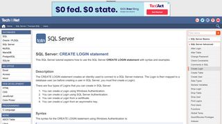 SQL Server: CREATE LOGIN statement - TechOnTheNet