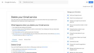Delete your Gmail service - Computer - Google Account Help