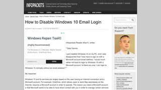 How to Disable Windows 10 Email Login | www.infopackets.com