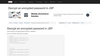 Decrypt an encrypted password in JSP - RoseIndia