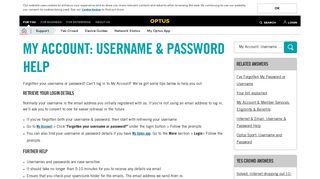 My Account: Username & Password Help - Optus
