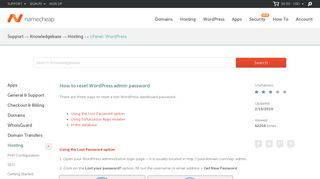 How to reset WordPress admin password - Hosting - Namecheap.com