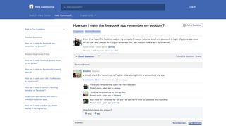 How can I make the facebook app remember my account? | Facebook ...