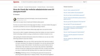How to hack the website administrator user ID and password - Quora