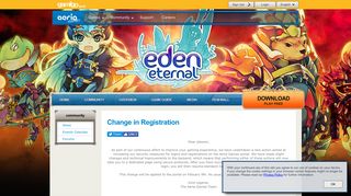 Change in Registration - Eden Eternal - Free MMORPG at Aeria Games