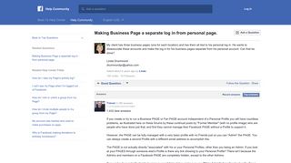 Making Business Page a separate log in from personal ... - Facebook