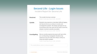 Second Life Status - Second Life - Login Issues