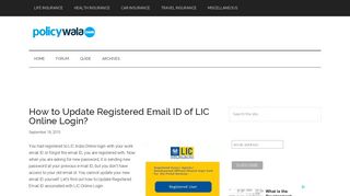 How to Update Registered Email ID of LIC Online Login? - PolicyWala ...