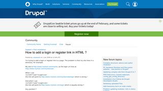 How to add a login or register link in HTML ? | Drupal.org