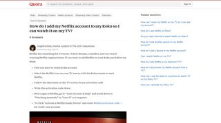 How to add my Netflix account to my Roku so I can watch it on my ...