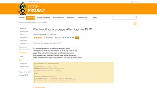 Redirecting to a page after login in PHP - CodeProject
