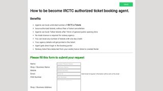IRCTC Railways Booking Agency Registration - eRail.in
